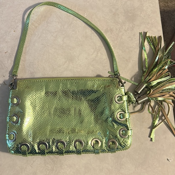 Michael Kors Astor Grommet Women's Lime Green Snakeskin Leather Clutch Handbag - Picture 2 of 5